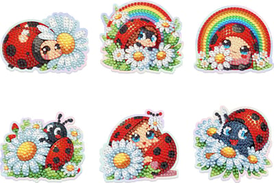 Magneetjes set van 6 - TERC009 - Lieveheersbeestjes - diamond painting - compleet pakket - Diamond painting by Wietske