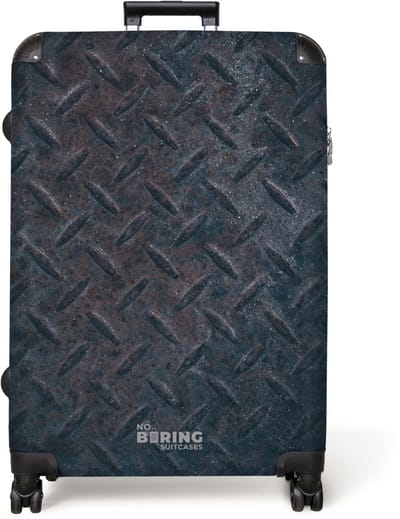 NoBoringSuitcases.com® - Koffer groot - Reiskoffer lichtgewicht - Donker metalen plaat met ruitstructuur - Rolkoffer met 4 wielen - Grote trolley XL - 98 liter bagage