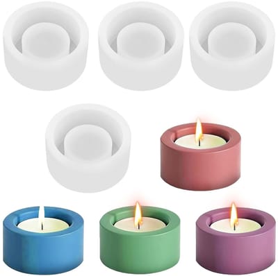 Dailygoods- Kandelvorm Hoogwaardig Siliconen - Theelichthouder - Kaarshoudervorm - Doe-het-zelf Cement - Woondecoratie - 4 Stuks Cirkelvorm - Kaarsenhouder