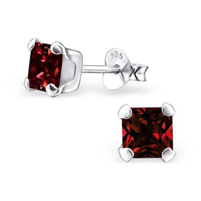 Aramat Jewels | Oorbellen | Zilveren Vierkante Oorbellen met Zirkonia | Rood | |5mm | Zilver | Kinderen, Volwassenen | Verkleurd niet