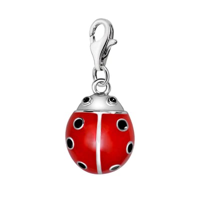 Quiges – 925 - Zilver – Charm - Bedel - Hanger - Lieveheersbeestje - 925 Zilver - met – sterling - zilver - karabijnslot - geschikt - voor - Bedelarmband HC281