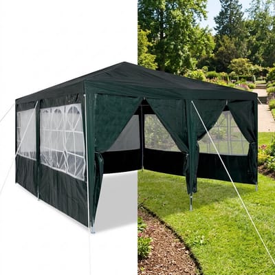 Partytent opvouwbaar - Paviljoen - 4x4m Easy up - Waterdicht - met Zijwanden - Weerbestendig - Groen en wit