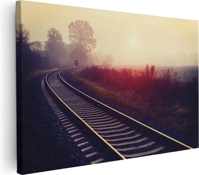 Artaza Canvas Schilderij Treinspoor - 30x20 cm - Klein - Wanddecoratie Herfst - Muurdecoratie Natuur - Kamer Accessoires Landschap