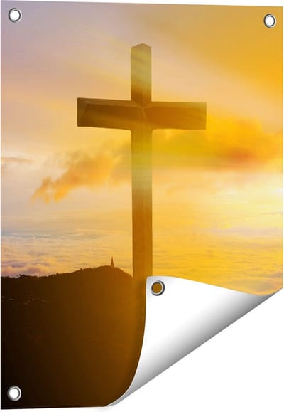 Gards Tuinposter Kruis van Jezus Christus bij Zonsondergang - 40x50 cm - Tuindoek - Tuindecoratie - Wanddecoratie buiten - Tuinschilderij