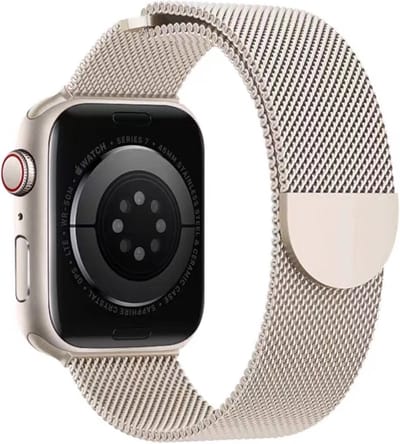 Stravo Luxe Milanese bandje - Geschikt voor Apple Watch 42mm (Series 11/10) , 41mm (Series 9/8/7), 40mm (Series 6/5/4/SE 1/2/3), 38mm (Series 3/2/1) - Starlight - RVS metalen bandje met magneet - Milanees horlogebandje