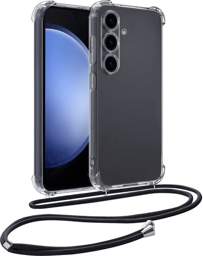 Hoesje - Geschikt voor Samsung Galaxy S23 FE - Met Koord - Shock Proof - Siliconen Case - Telefoonkoord - Back Cover - Telefoon Hoes Shockproof - Telefoonketting - Telefoonhoes - Transparant