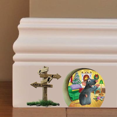 Woondecoratie Muursticker 3D Grappig Gat in de Muur met Klein Muisje