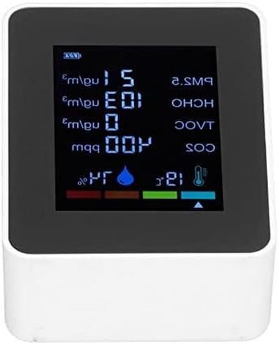 Luchtkwaliteit Monitor - Lucht Detector - Binnenklimaat Controleren - 6-in-1 Multifunctioneel - 9x7x3.4 cm - Wit