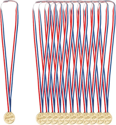 Boland Verkleed medailles met lint - Winner - 12x - goud - kunststof - 3.5 cm - speelgoed