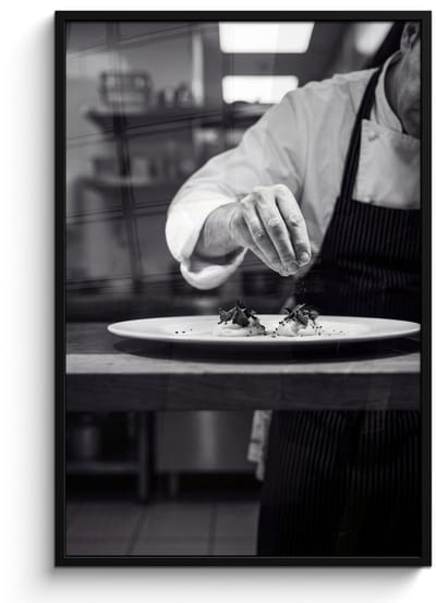 Poster in lijst - Fotolijst 80x120 cm - Posters - Chef - Garnering - Gerecht - Posterlijst zwart - Decoratie - Wanddecoratie woonkamer - Muurdecoratie slaapkamer