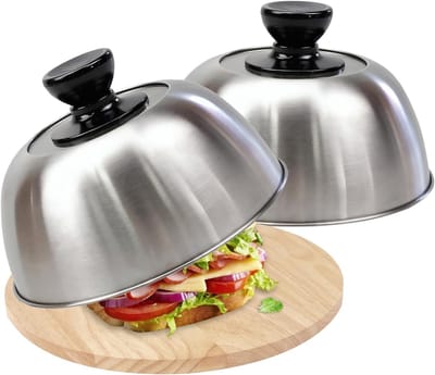 Set van 2 RVS Grill Bellen met 20 Olie Absorberende Papieren voor Perfecte Burgers en Steaks, 16 × 7 cm