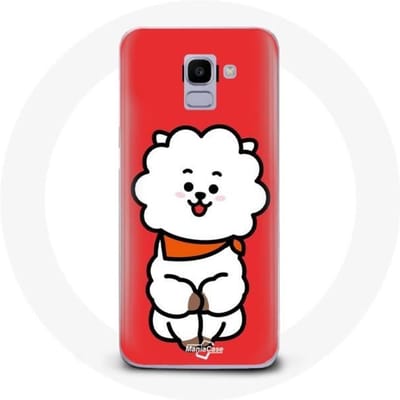 Coque pour Samsung Galaxy A6 2018 BTS Bangtan Garçons BT21 RJ de Jin Fond Rouge