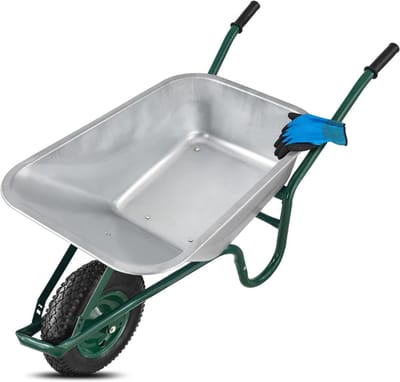 NBAP® Kruiwagen 160 Liter - Super Sterk Wiel - Top Kwaliteit - RVS- Zilver met groen