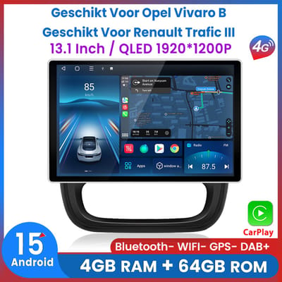 Awesafe Autoradio 13.1 Inch Touchscreen - Geschikt Voor Opel Vivaro B 2014 t/m 2018 - Geschikt Voor Renault Trafic III 2014 t/m 2021 - 4GB & 64GB 8-Kern V1PRO - Draadloze Carplay Android Auto - QLED 1920*1200P - GPS Navigatie 4G WiFi