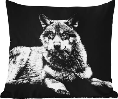 Tuinkussen - Wilde dieren - Wolf - Zwart - Wit - 40x40 cm - Weerbestendig
