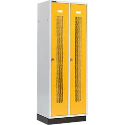 Schäfer Shop Select Kledinglocker, met geperforeerde rijen, 2 compartimenten, 300 mm, met fitting, draaigrendelslot, Deur koolzaadgeel