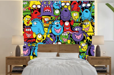 Behang - Fotobehang Patronen - Monster - Grappig - Abstract - Meisjes - Jongens - Breedte 240 cm x hoogte 240 cm