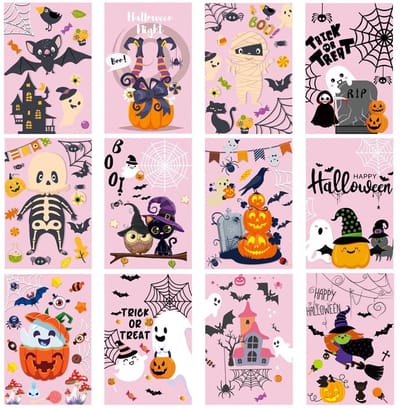 Dailygoods- Wenskaart Halloween set - 12 stuks - Ansichten - Cadeaubonnen - Feestelijke ontwerpen - Hoogwaardig karton - Duurzaam - Ansichtkaart