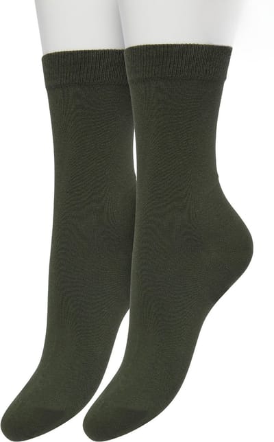 Bonnie Doon Basic Sokken Dames Donker Olijf Groen maat 36/42 - 2 paar - Basis Katoenen Sok - Gladde Naden - Brede Boord - Uitstekend Draagcomfort - Perfecte Pasvorm - 2-pack - Multipack - Effen - Olijfgroen - Leger - Dark Olive - OL834222.205