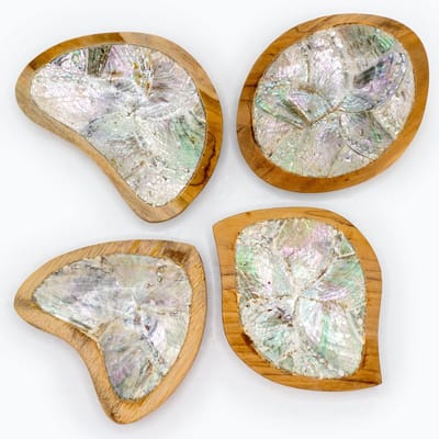 Ancient Wisdom - Decoratieve schaal - Mini-kommetjes teakhout multicolor met schelpdecoratie - Serveerschalen - Decoratie - Huisaccessoires - Tafelaccessoires - Interieuraccessoires