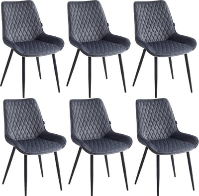 Colenis - Adama Eetkamerstoel - Set Van 6 - Grijs - Fluweel - Velvet - Industrieel