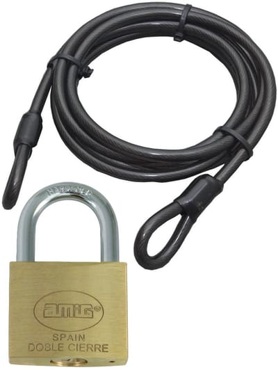 Benson Staalkabel met 70 mm hangslot - 5m x 12mm kabel - geplastificeerd staaldraad - kabelslot met sleutel - fiets/trailer/stoelen vastzetten