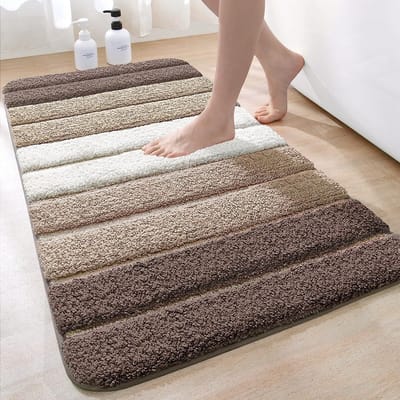 Badmat, 60 x 90 cm, antislip, super absorberend water, machinewasbaar, microvezel absorberende badkamervloermat, beige
