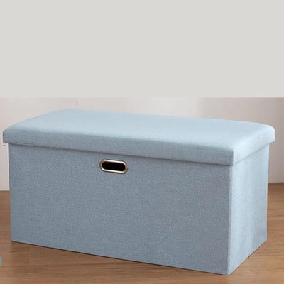 Opvouwbare Opslag Poef - Voetenbank Speelgoedkist - Woonkamer Organiseren - Linnen Bekleding - 60x36x36 cm - Lichtblauw