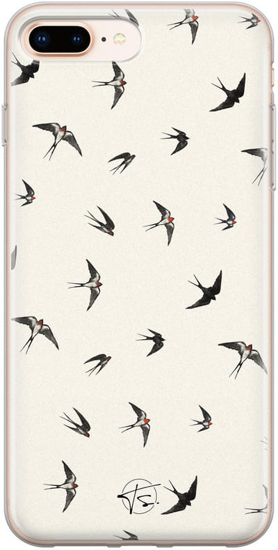 Hoesje geschikt voor iPhone 8 Plus - Vogels / Birds - Soft Case - TPU - Print - Beige - Mooie Telefoonhoesjes