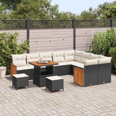 vidaXL - Tuinbank - Set - 13 - st - 9-Aantal - zitplaatsen - Zwart - en - Crème