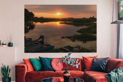 Canvas schilderij 180x120 cm - Wanddecoratie Zonsondergang aan het water bij de Pantanal - Muurdecoratie woonkamer - Slaapkamer decoratie - Kamer accessoires - Schilderijen