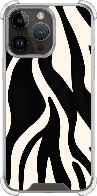 Shockproof hoesje - Geschikt voor iPhone 14 Pro Max - Zebra - Extra sterke case - TPU/polycarbonaat - Print / Illustratie - Zwart, Transparant