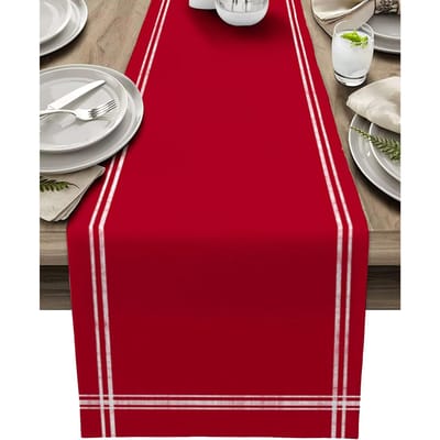 1 stuks beige-bruine patchwork tafelkleed met rood-witte geometrische ruitpatronen. Boerderijstijl, perfect voor binnenkeukens, feesten, restaura 90x33cm