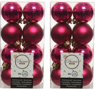 Decoris kleine kerstballen - 64x st - bessen roze - 4 cm - kunststof - kerstversiering