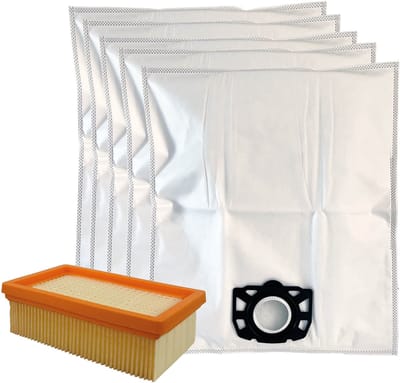 Multaparts® stofzuigerzakken (5) en HEPA vlakfilter geschikt voor Kärcher stofzuigers | Geschikt voor Kärcher WD4, WD5, WD6, MV4, MV6 serie | Set met alternatieve stofzakken 2.863-006.0 & HEPA filter 2.863-005.0