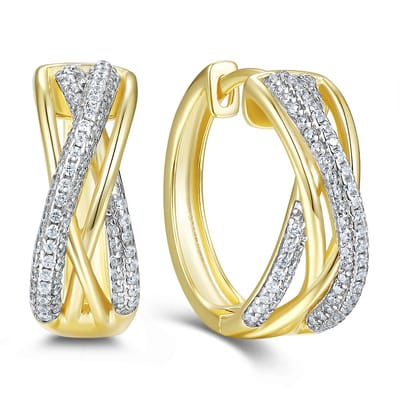 9NB-1656 – New Bling – Zilveren oorbellen – Met zirkonia – Goudkleurig – 925 zilver