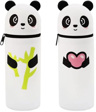 Kawaii Pennenetui 2-in-1 van Zacht Siliconen - Panda - Uitbreidbaar voor School, Kantoor en Reizen - 2 Stuks