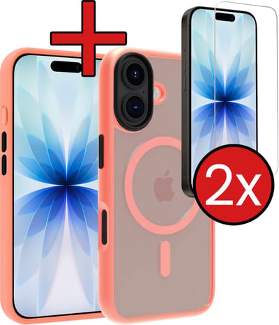 Hoesje - Met 2x Screenprotector - Geschikt voor Apple iPhone 17 - Magsafe Compatible - Sterk & Shockproof - Shock Proof Case - Back Cover - Telefoon Hoes - Telefoonhoes - Perzik