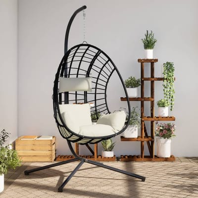 vidaXL - Hangstoel - met - standaard - rattan - en - staal - beige