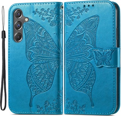 Coverup Hoesje - Geschikt voor Samsung Galaxy A15 Hoesje - Coverup Vlinder Book Case - Blauw