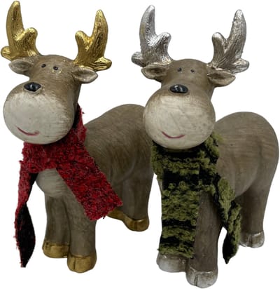 Set van 2 Rendieren met Sjaal bruin 15 x 17,5 cm | 814202-2 | Home Sweet Home | Stoer & Sober Woonstijl