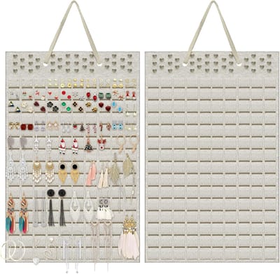 Famanu – Oorbelhouder om op te hangen, grote organizer voor circa 300 paar oorbellen, wandmontage, beige