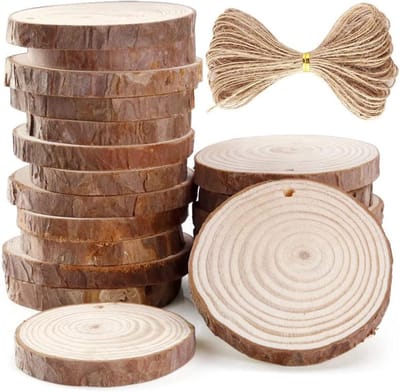 Houten Schijven Set van 20 met Gaten en Touw voor Knutselen en Decoratie