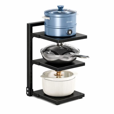 Luxaliving Keukenrek 3 Lagen – Verstelbaar Opbergrek – Kast Organizer – Zwart Metaal – Geschikt als Pannenrek – Ruimtebesparend – 40,5 x 26,5 x 23 cm