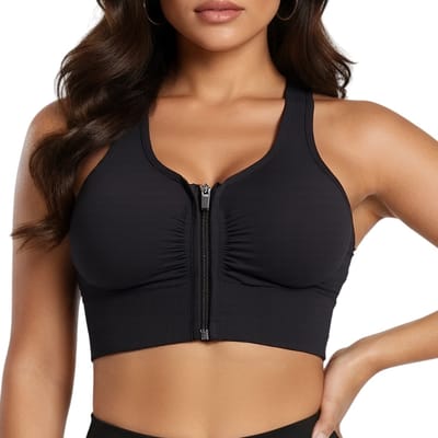 Sport BH Met Rits - BH met Voorsluiting - Push Up BH zonder beugel - Maat S - Zwart - Extra comfortabele Sport BH - Sport bh dames - Shock absorber - Sport top - Magic bra - Comfort BH