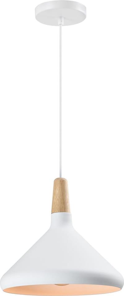 QUVIO Hanglamp Scandinavisch - Lampen - Plafondlamp - E27 Fitting - Voor binnen- Met 1 lichtpunt - Verlichting plafondlampen - Keukenverlichting - Lamp - Hoog design - Houten kop - D 26 cm - Wit