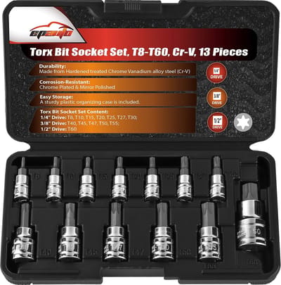13-delige Torx Bit Socket Set - Maten T8 tot T60 - Chroom Vanadium
