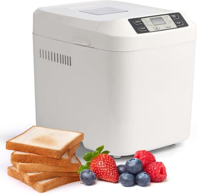 Broodbakmachine (ca. 900 g / 2 lbs), 12-in-1, glutenvrije instelling, bakvorm met antiaanbaklaag, twee broodformaten, timer met uitgestelde start (13 uur) en warmhoudfunctie (1 uur) – wit