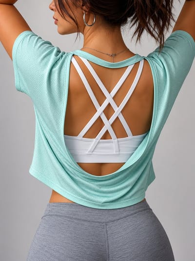 SparkNine Flow sporttop - sport t-shirt - XS - groen - open rug - stijlvol & ademend - losse pasvorm - fitness top