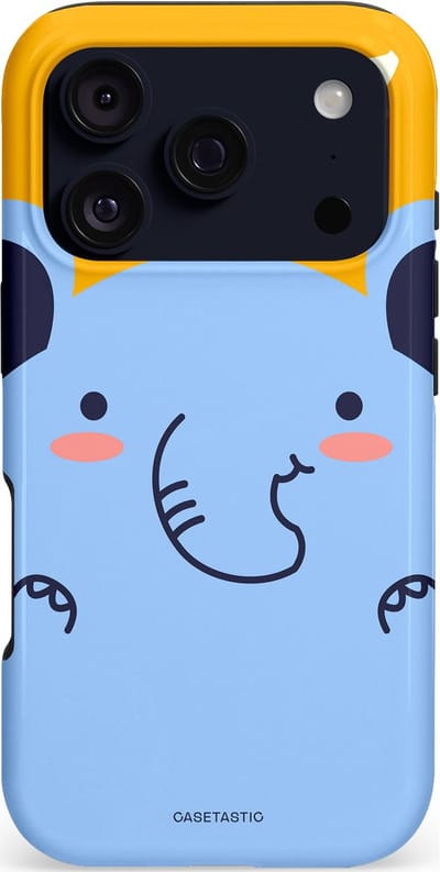 Casetastic hoesje geschikt voor Apple iPhone 17 Pro - MagSafe - Dubbellaagse bescherming - Knuffel van olifant - Fashion Case - Lichtblauw Okergeel